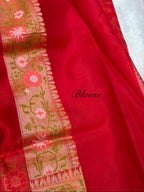 Prebook | Red Ektara Banarasi Kora Jamdani Saree