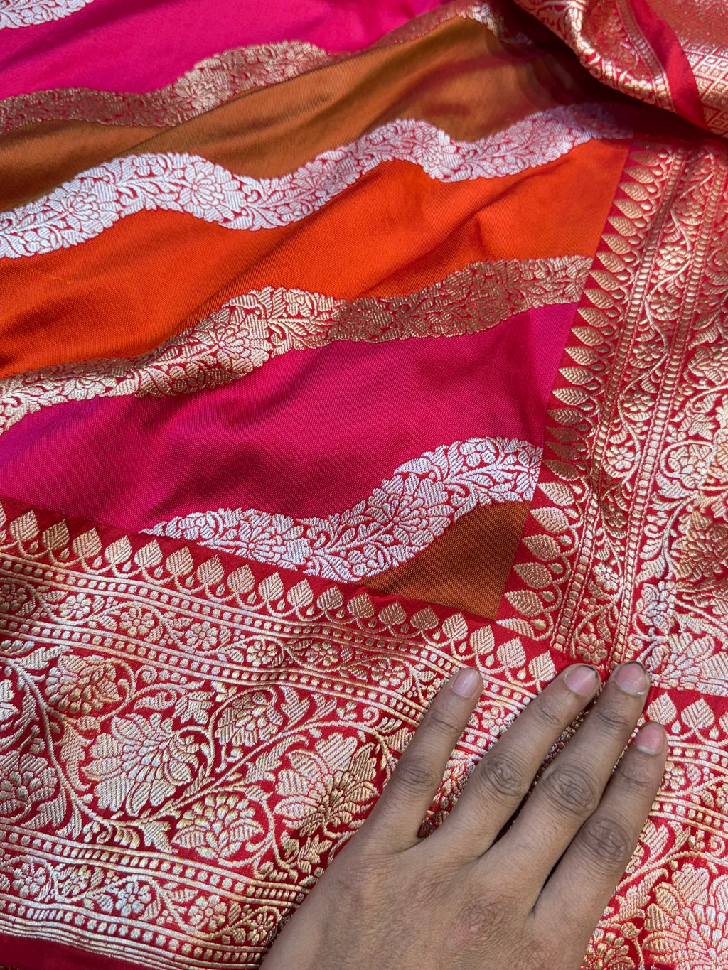 Red Pure Banaras Katan Silk Handloom Handwoven Rangkaat Saree