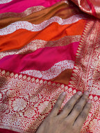 Red Pure Banaras Katan Silk Handloom Handwoven Rangkaat Saree