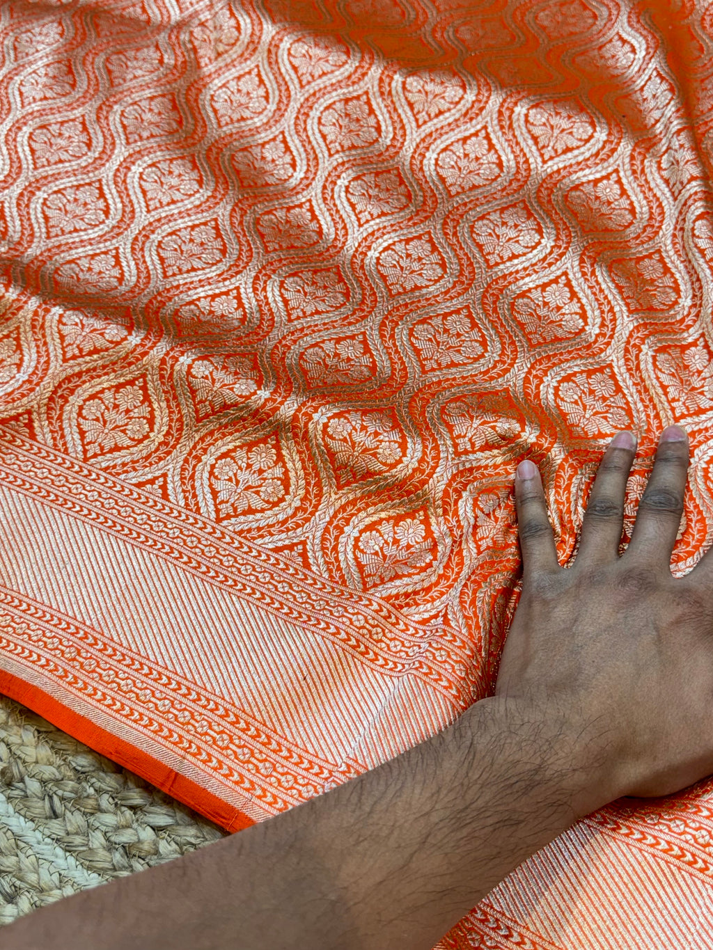 Pebook | Fanta Orange 100% Pure Banarasi Katan Silk Brocade Saree l