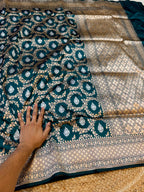 Teal Green 100% Pure Banarasi Katan Silk Meenakari Saree