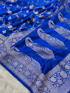 Royal Blue Banarasi Soft Meenakari Mashru Silk Partywear Saree