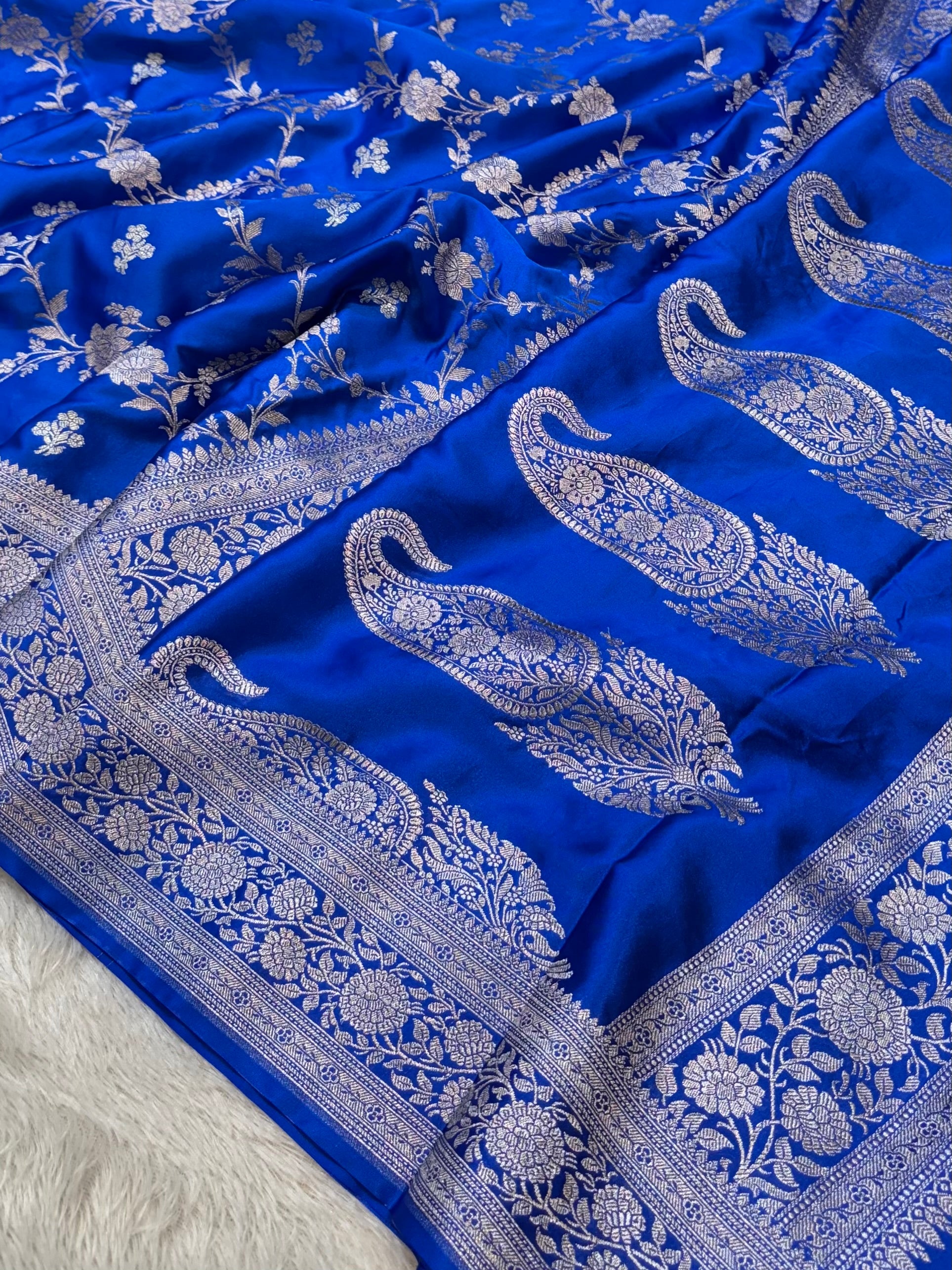 Royal Blue Banarasi Soft Meenakari Mashru Silk Partywear Saree