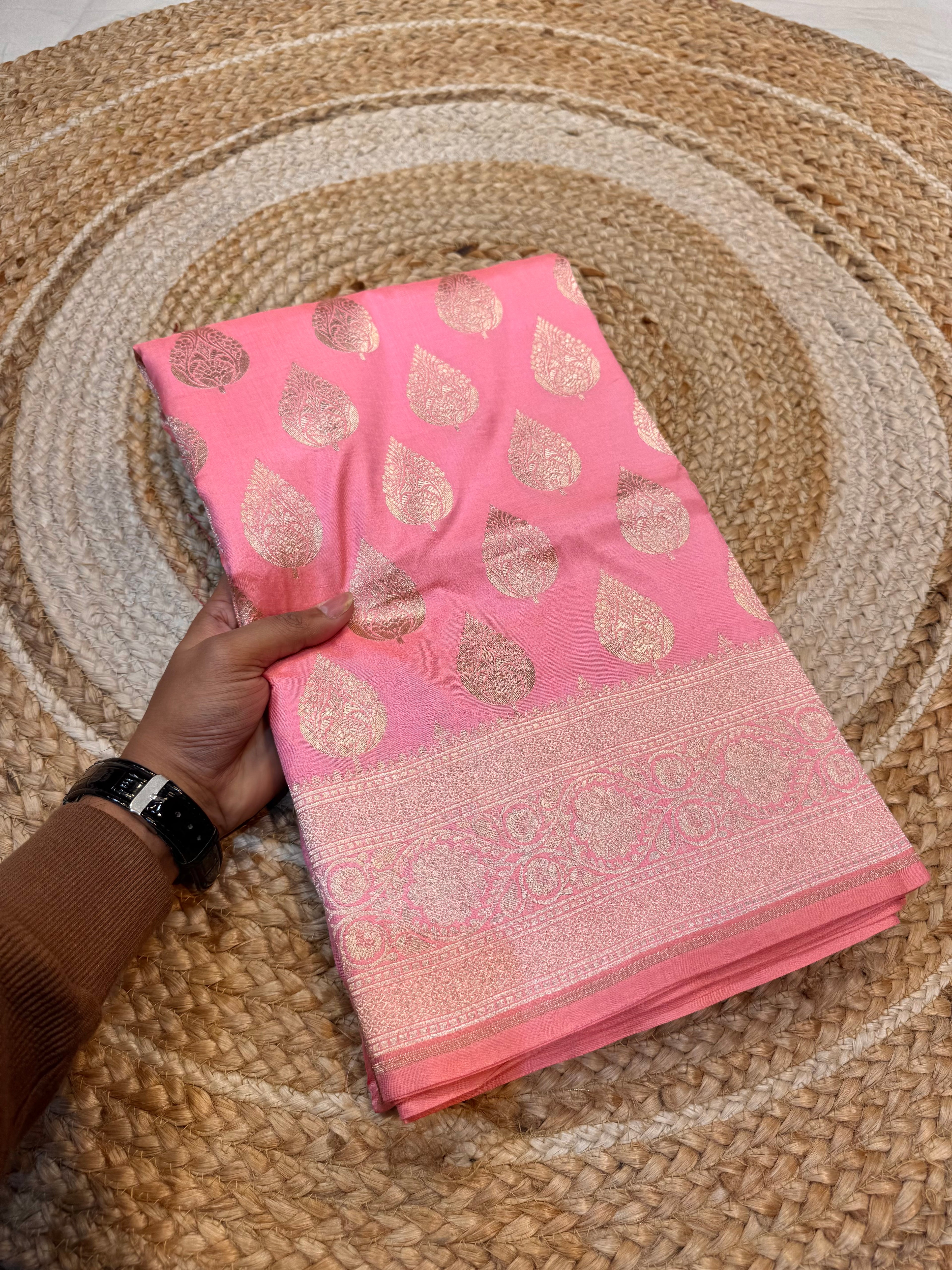 Prebook | Baby Pink 100% Pure Banarasi Katan Silk Saree