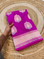 Magenta Pink 100% Pure Banarasi Katan Silk Meenakari Saree