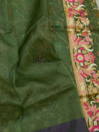 Dark Green Pure Handloom Banarasi Ektara Kora Jamdani Saree