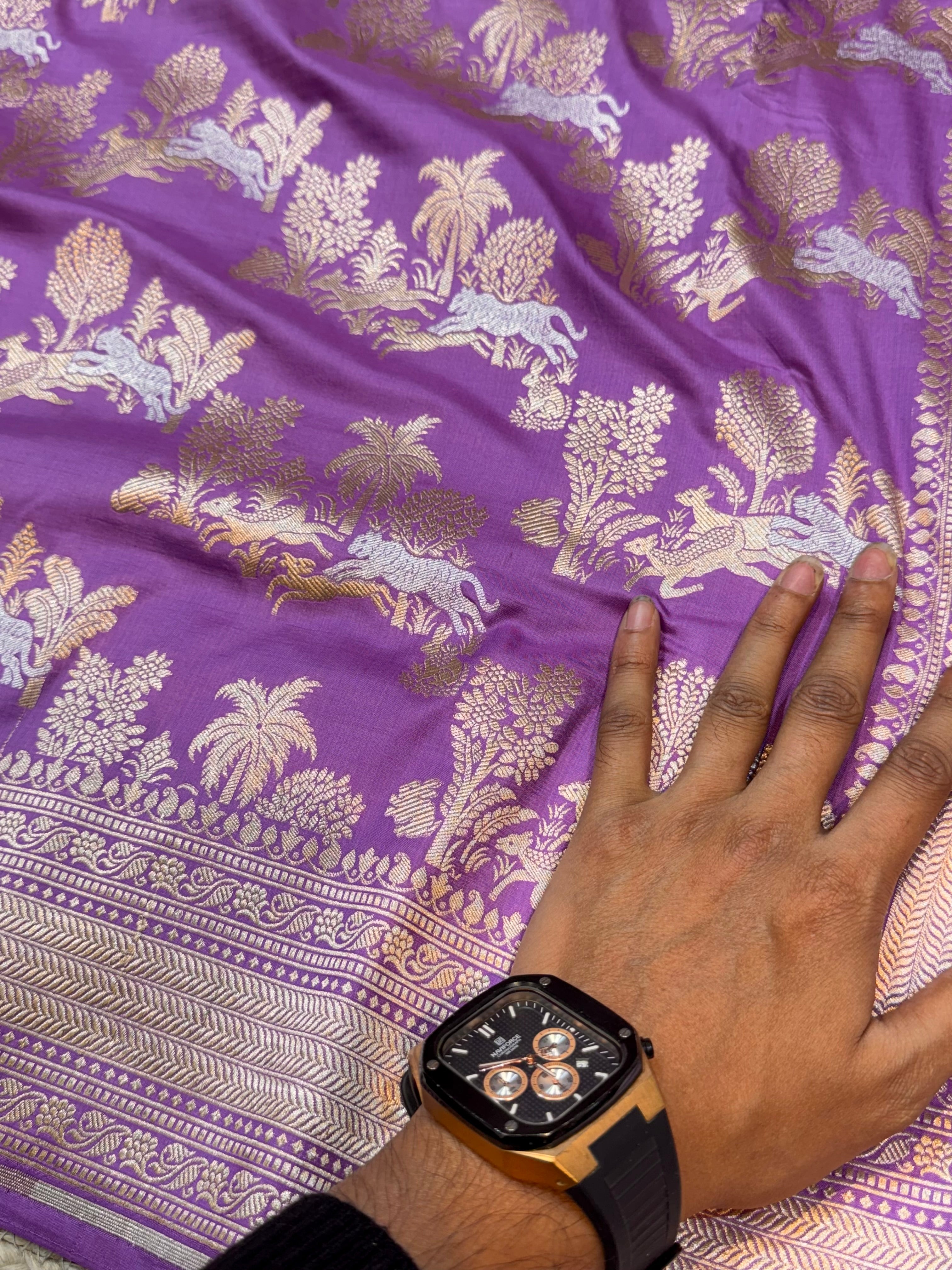 Lavender 100% Pure Banarasi Katan Silk Meenakari Saree