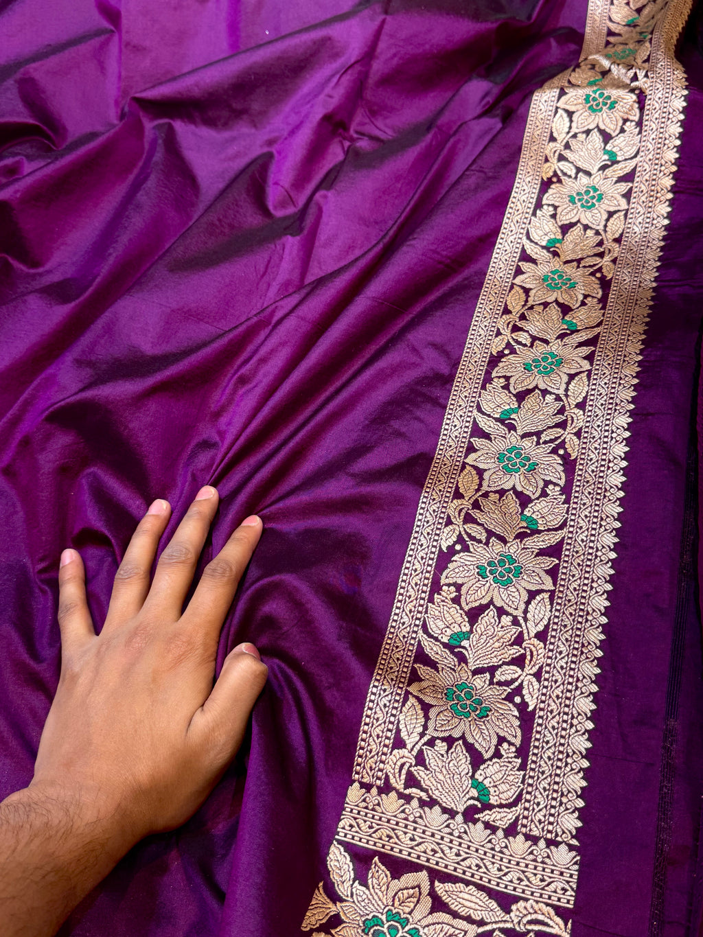 Wine Purple 100% Pure Banarasi Katan Silk Meenakari Saree