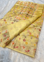 Lemon yellow 100% Pure Banarasi Raw Mango Silk Saree
