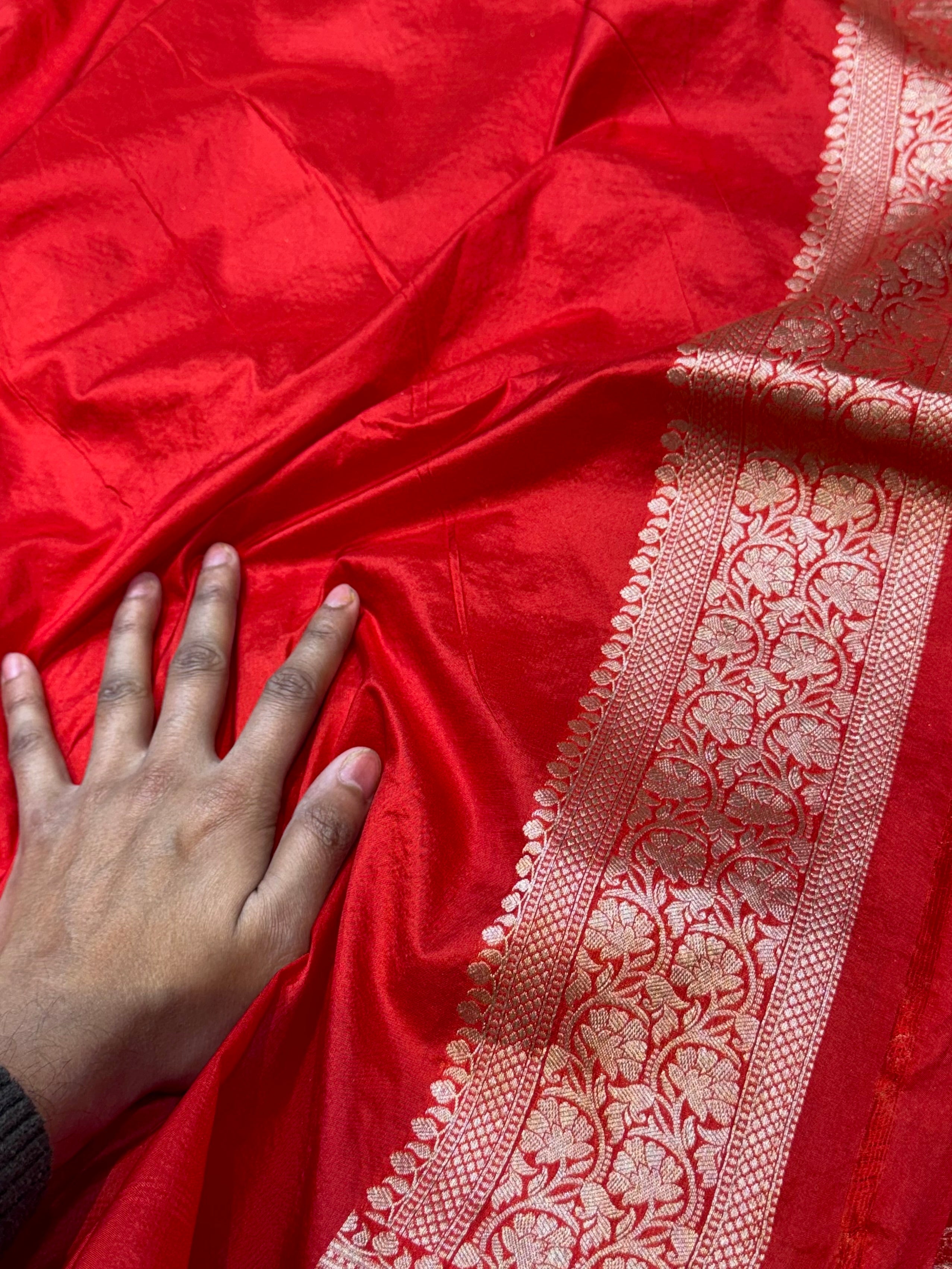 Red 100% Pure Katan Silk Saree