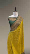 Mehendi Green Pure Banarasi Premium Khaddi Georgette Double Border Saree