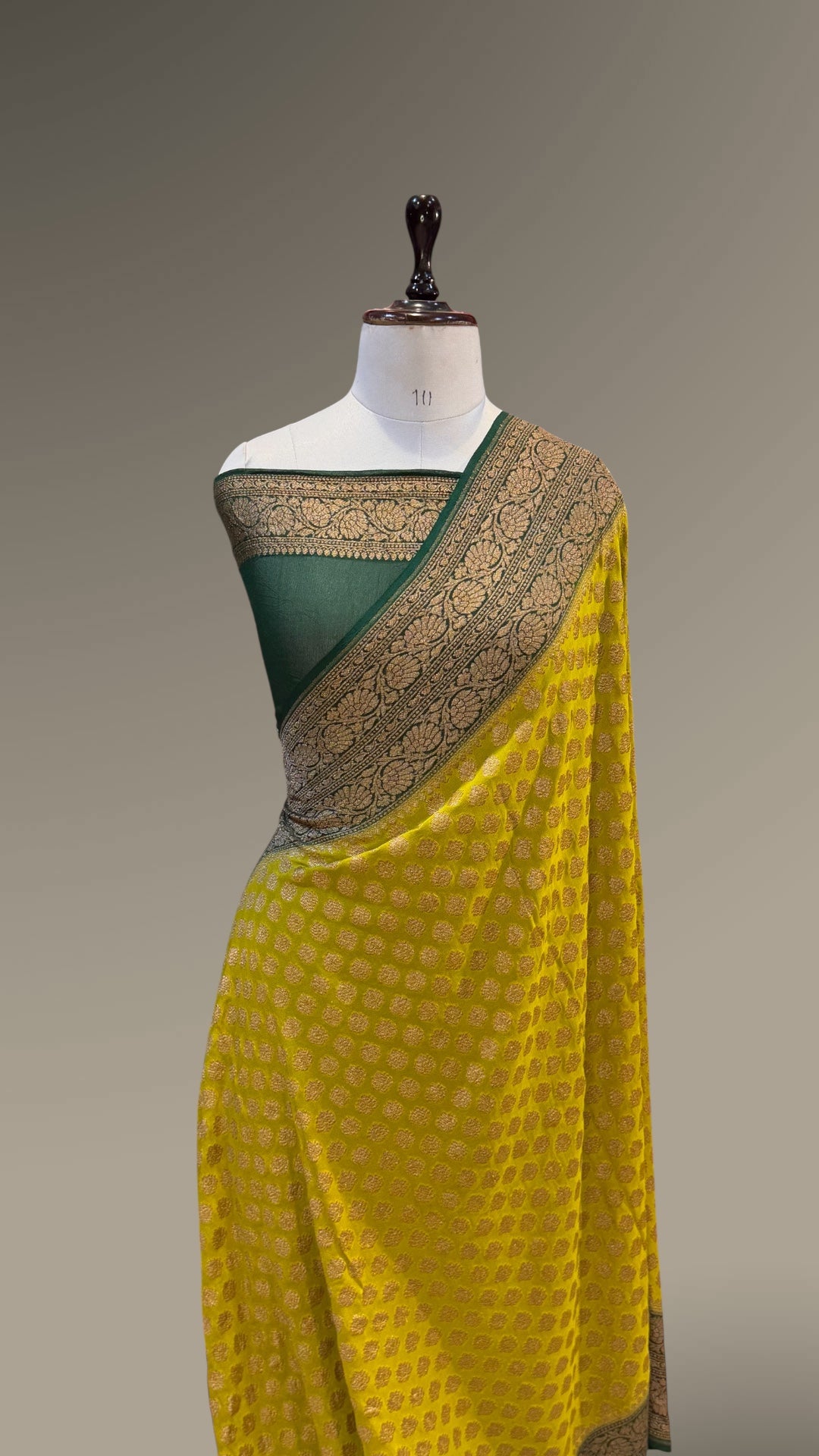 Mehendi Green Pure Banarasi Premium Khaddi Georgette Double Border Saree