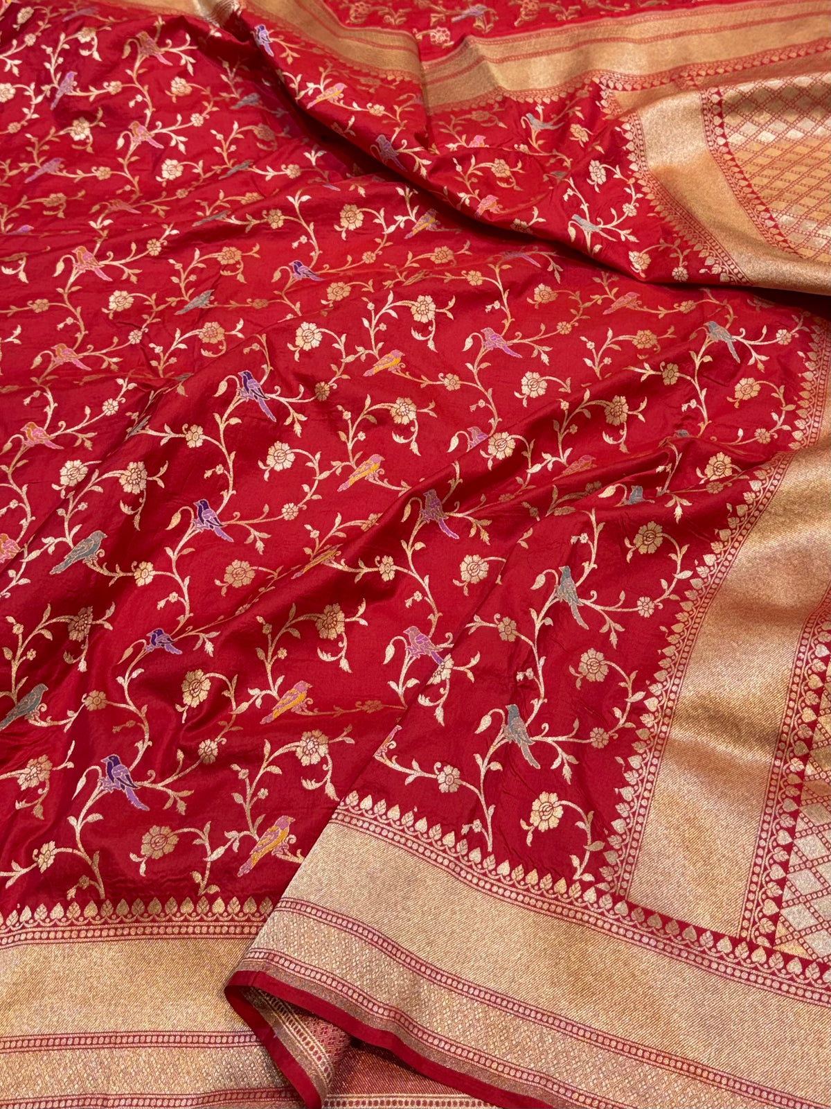 Prebook | Blood Red Pure Banarasi Katan Silk SHIKARGAHMeenakari Saree
