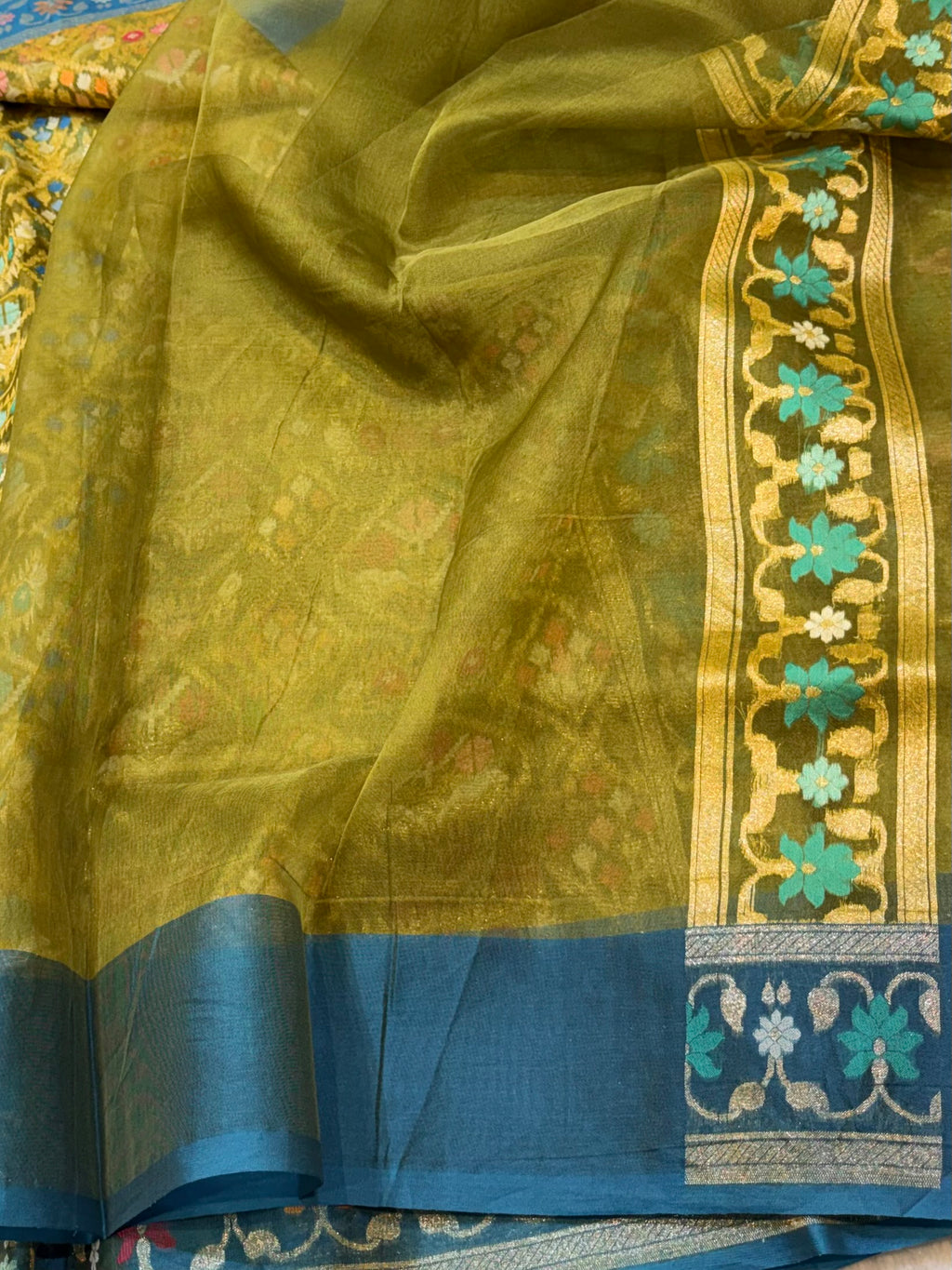 Prebook | Mehendi Green 100% Pure Ektara Banarasi Kora Jamdani Saree