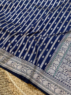Navy Blue Banarasi SemiKatan Silk Partywear Saree