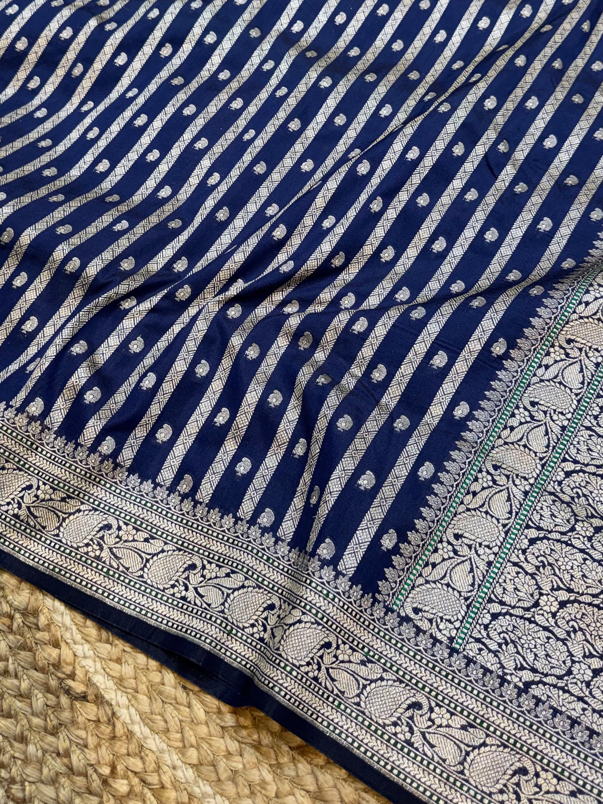 Navy Blue Banarasi SemiKatan Silk Partywear Saree