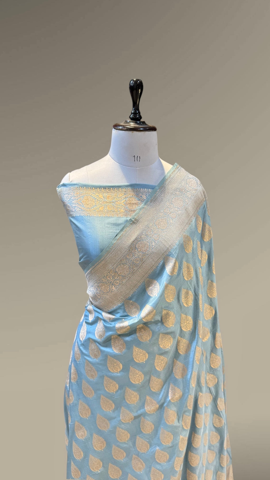 Powder Blue 100% Pure Banarasi Katan Silk Saree