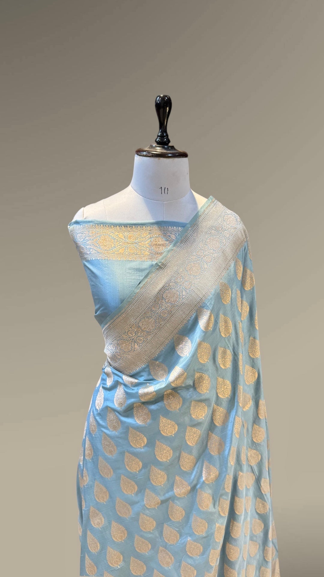 Powder Blue 100% Pure Banarasi Katan Silk Saree