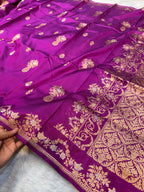 Purple 100% Pure Banaras Katan Silk Handloom Handwoven Pattu Saree