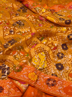 Rust Orange 100% Pure Ektara Banarasi Kora Jamdani Saree