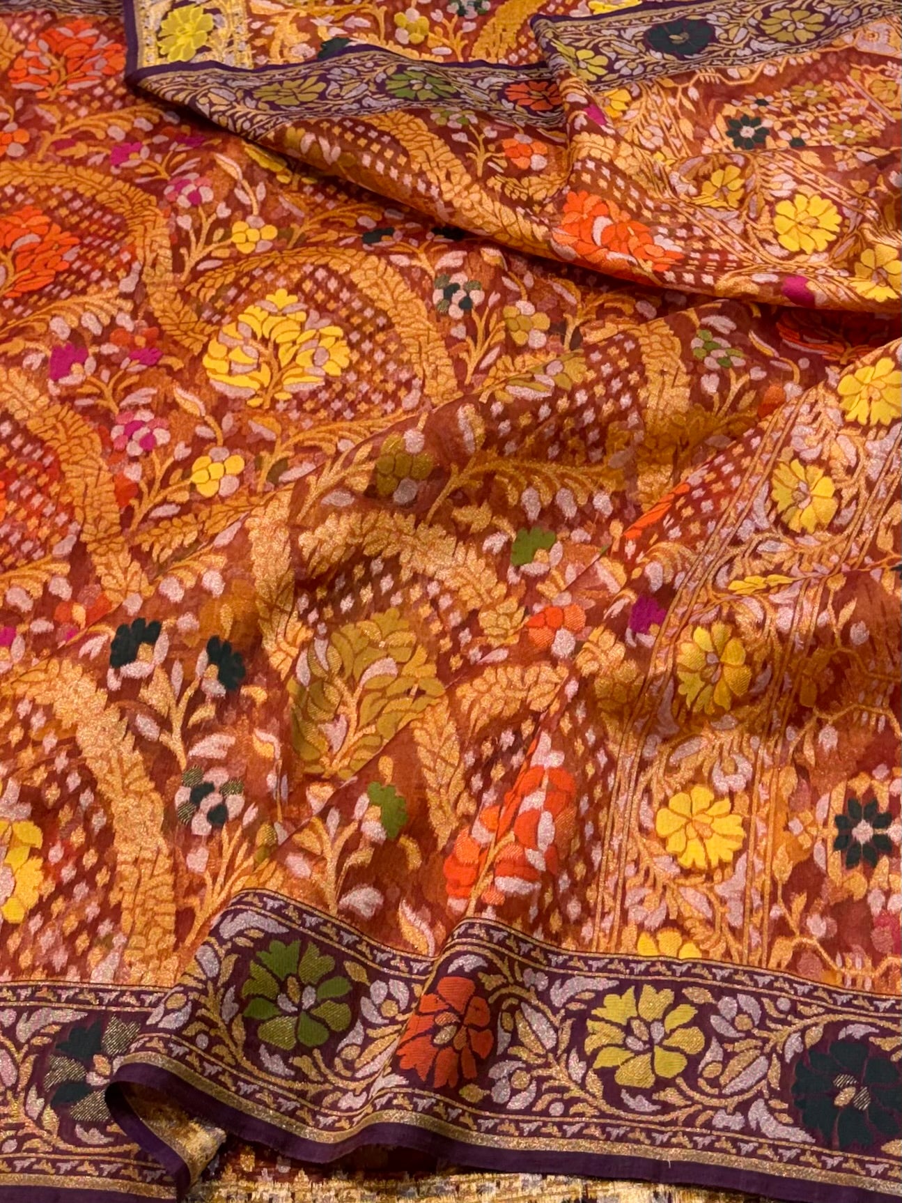 Prebook | Rust Orange 100% Pure Ektara Banarasi Kora Jamdani Saree