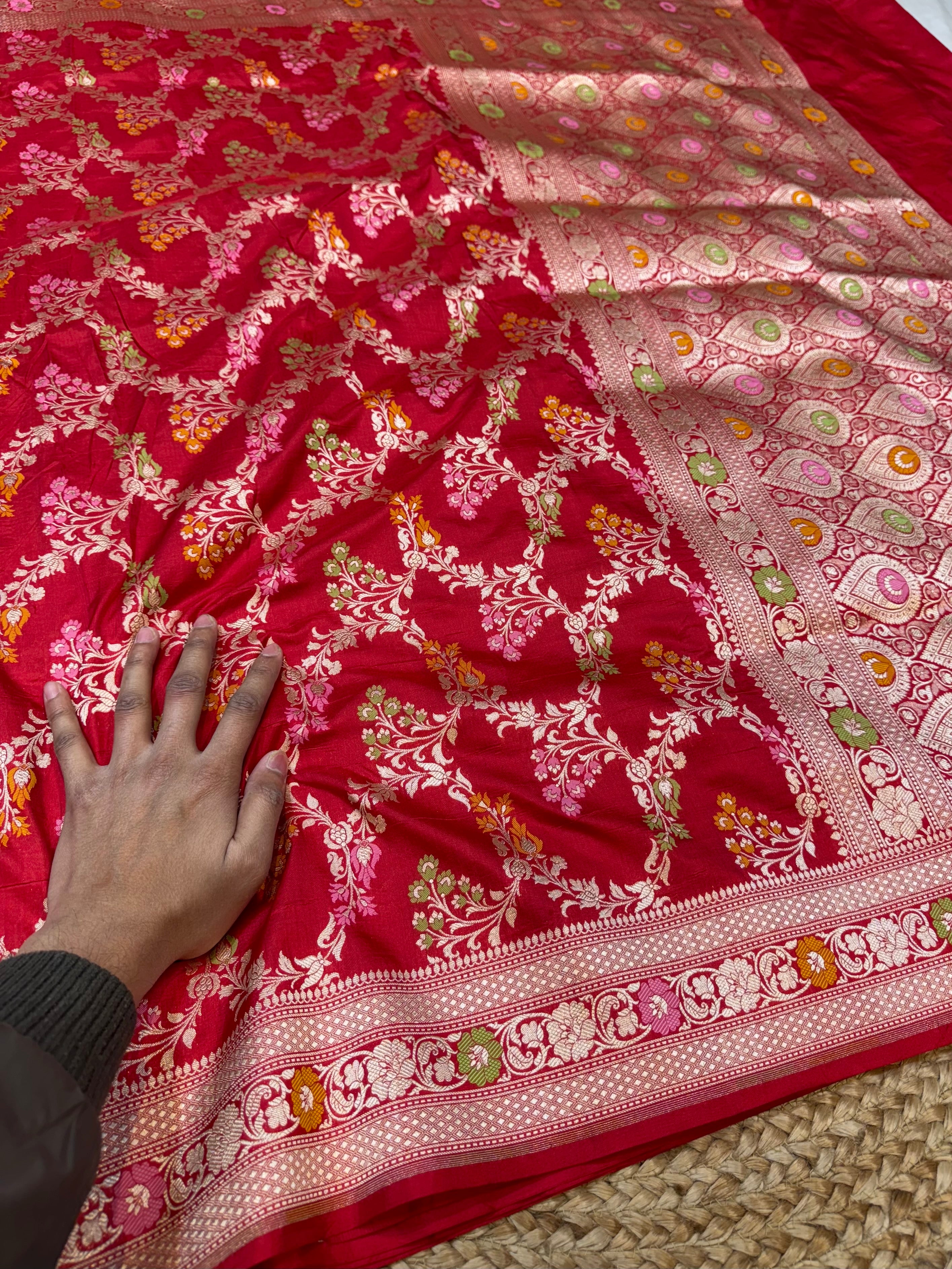 Prebook | Red 100% Pure Banarasi Katan Silk Meenakari Saree