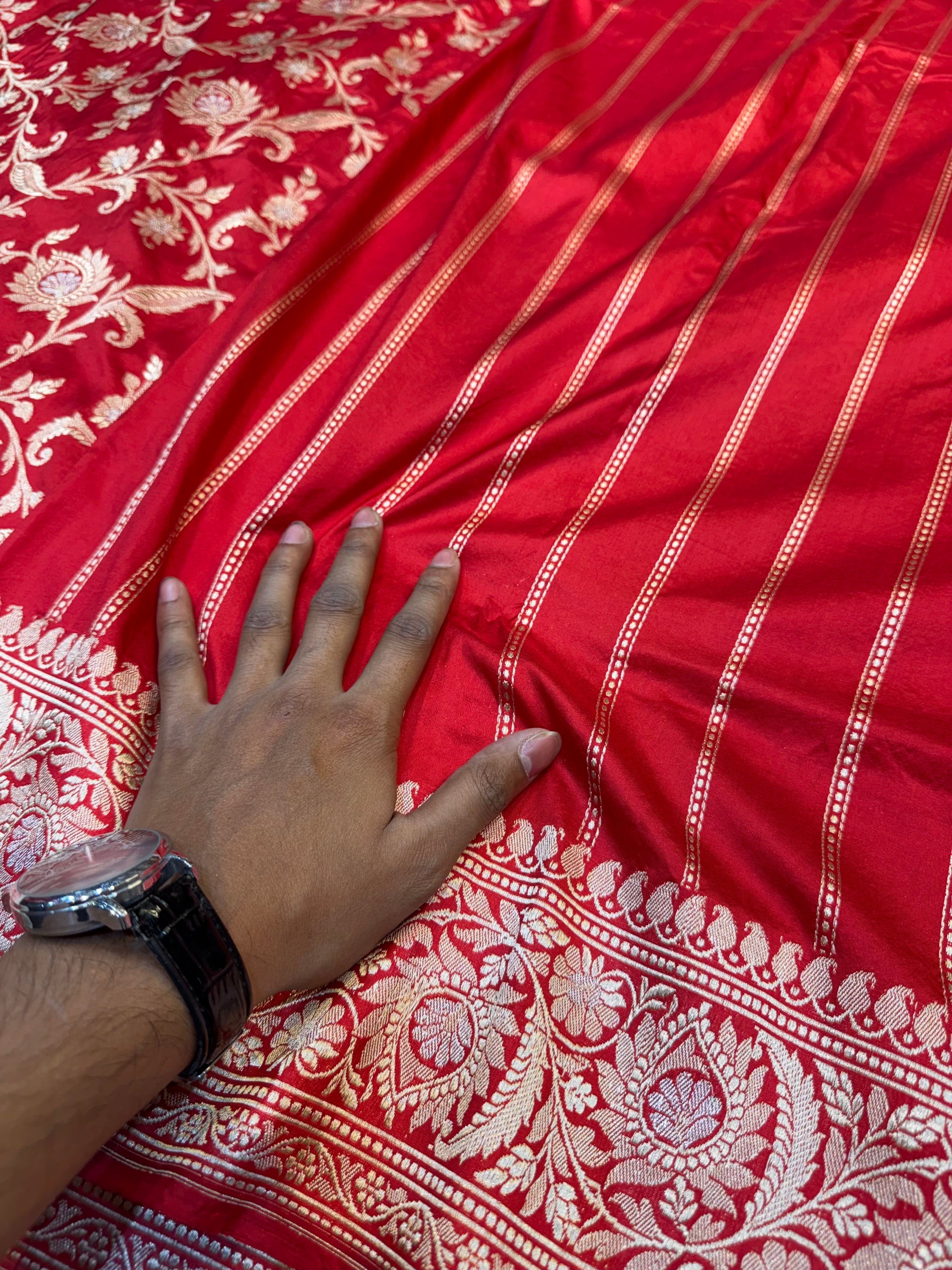 Red 100% Pure Banarasi Katan Silk Handloom Handwoven Pattu Saree