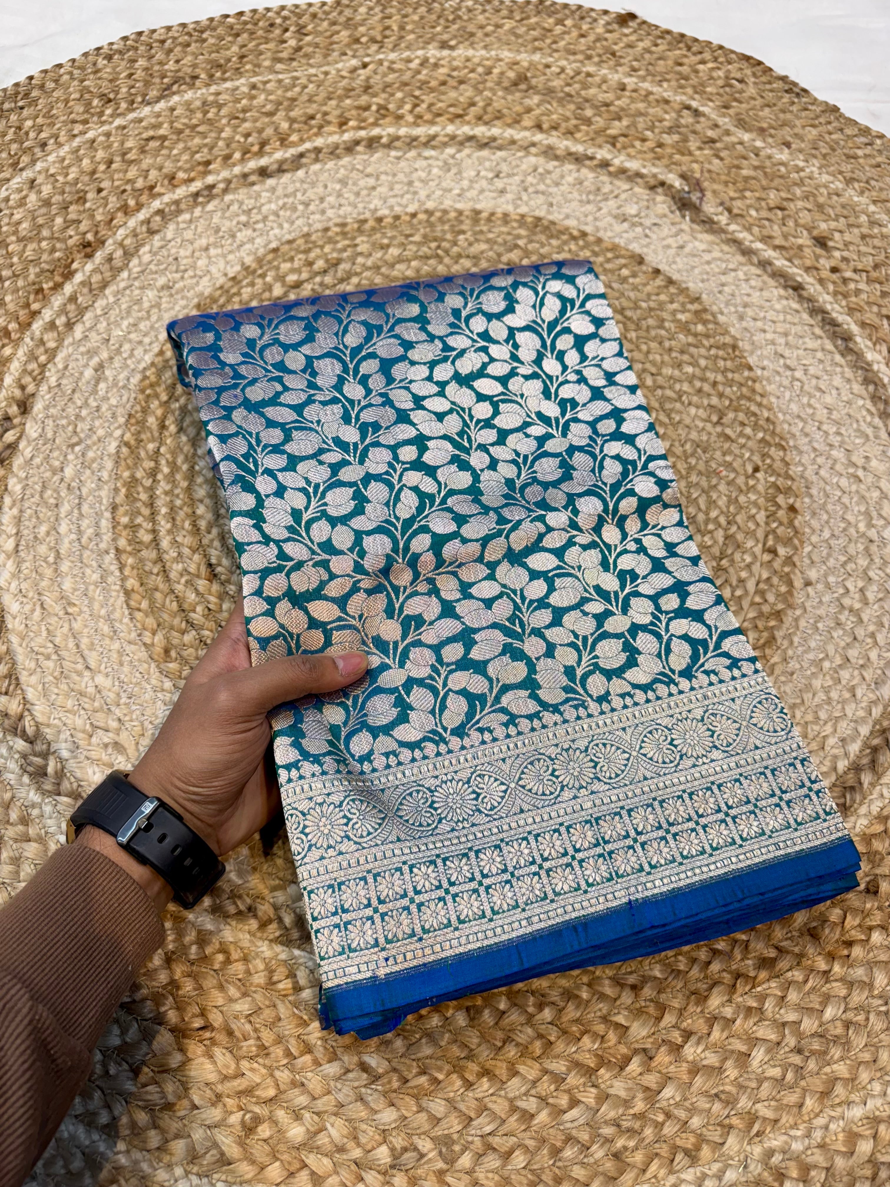 Dual Shade Peacock ue 100% Pure Banarasi Katan Silk Brocade Saree