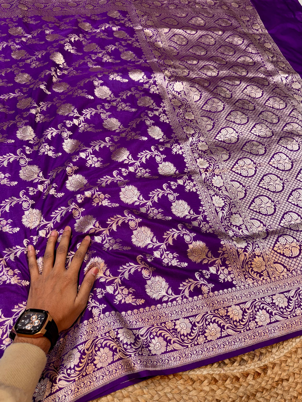 Purple 100% Pure Banarasi Katan Silk Saree