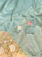 Powder Blue Tissue Silk Partywear Banarasi Embroidery Tissue Border Lightweight Sarees