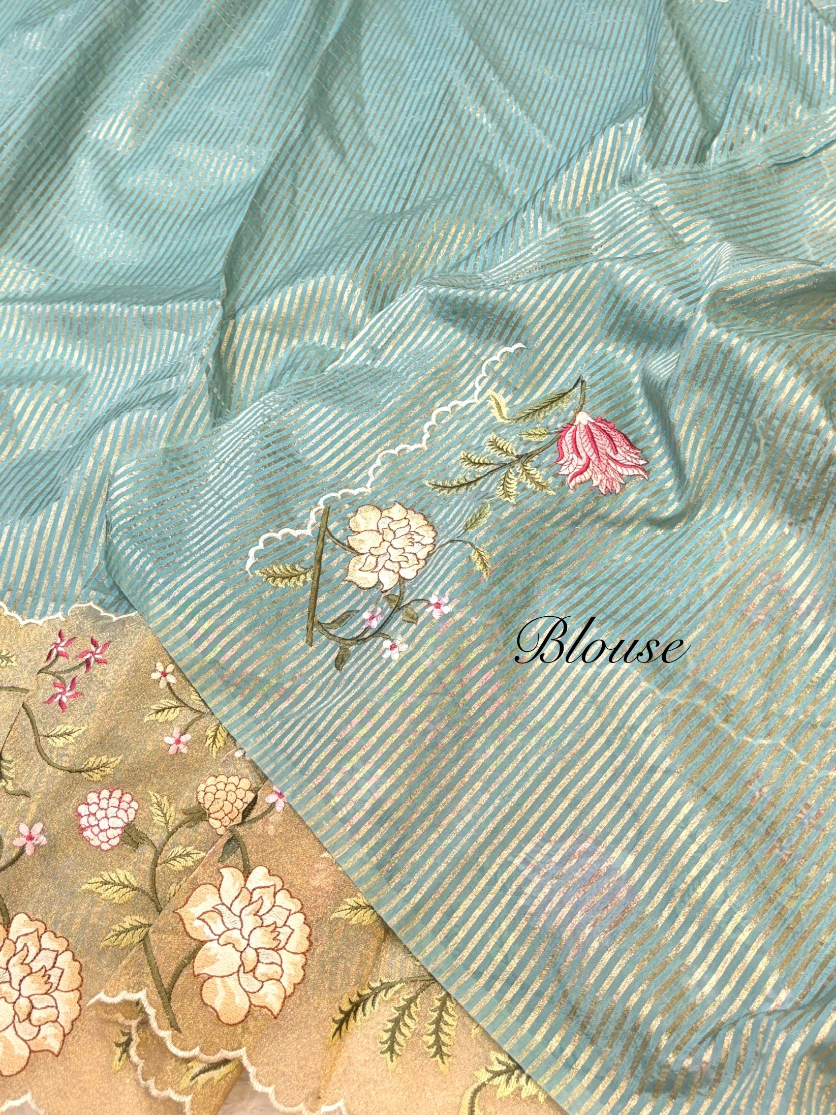 Powder Blue Tissue Silk Partywear Banarasi Embroidery Tissue Border Lightweight Sarees