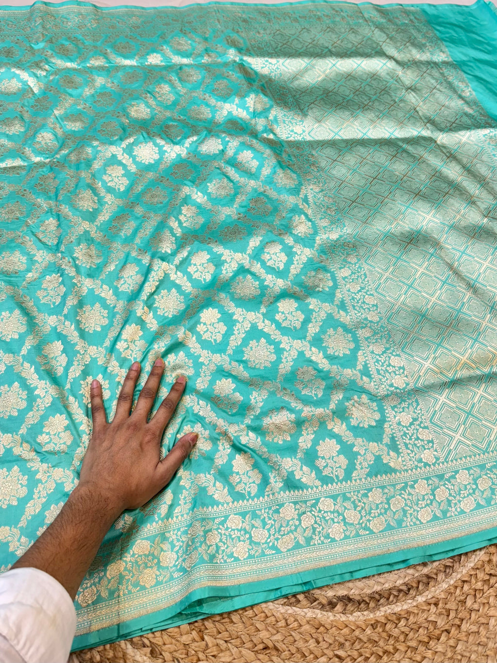 Cyan Blue 100% Pure Banarasi Katan Silk Saree