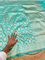 Cyan Blue 100% Pure Banarasi Katan Silk Saree