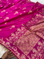 Magenta Pink 100% Pure Banaras Katan Silk Handloom Handwoven Pattu Saree