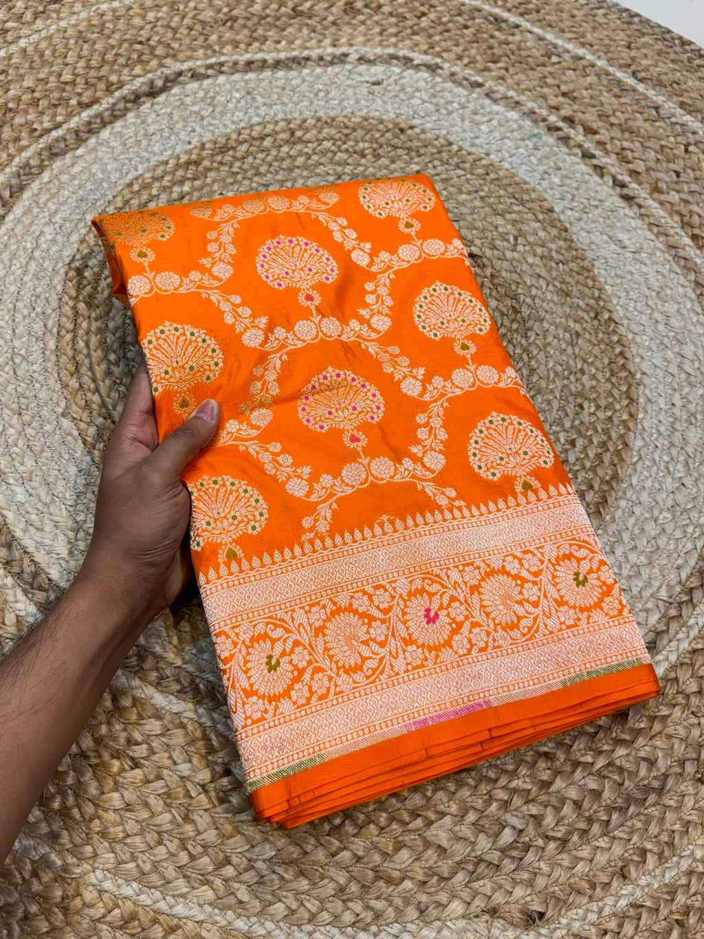 Fanta Orange 100% Pure Banarasi Katan Silk Meenakari Saree