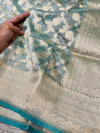 Diamond Blue 100% Pure Tissue Silk Banarasi Partywear Saree