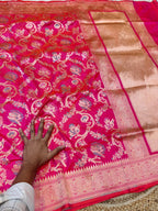 Dual Shade Pink 100% Pure Banarasi Katan Silk Meenakari Saree