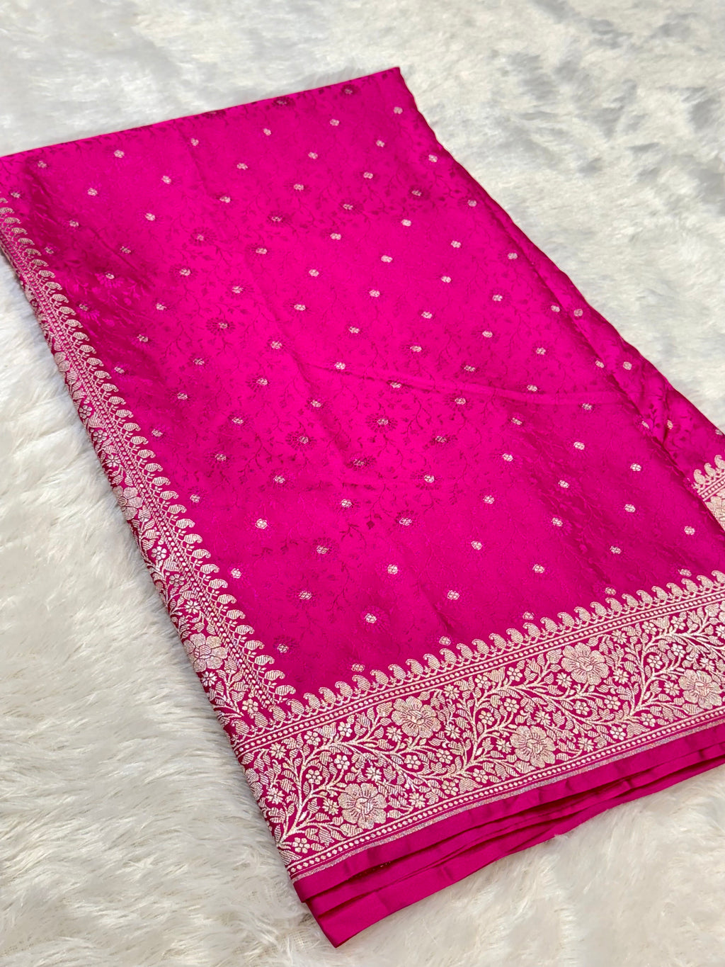 Rani Pink Banarasi Soft Meenakari Mashru Silk Partywear Saree
