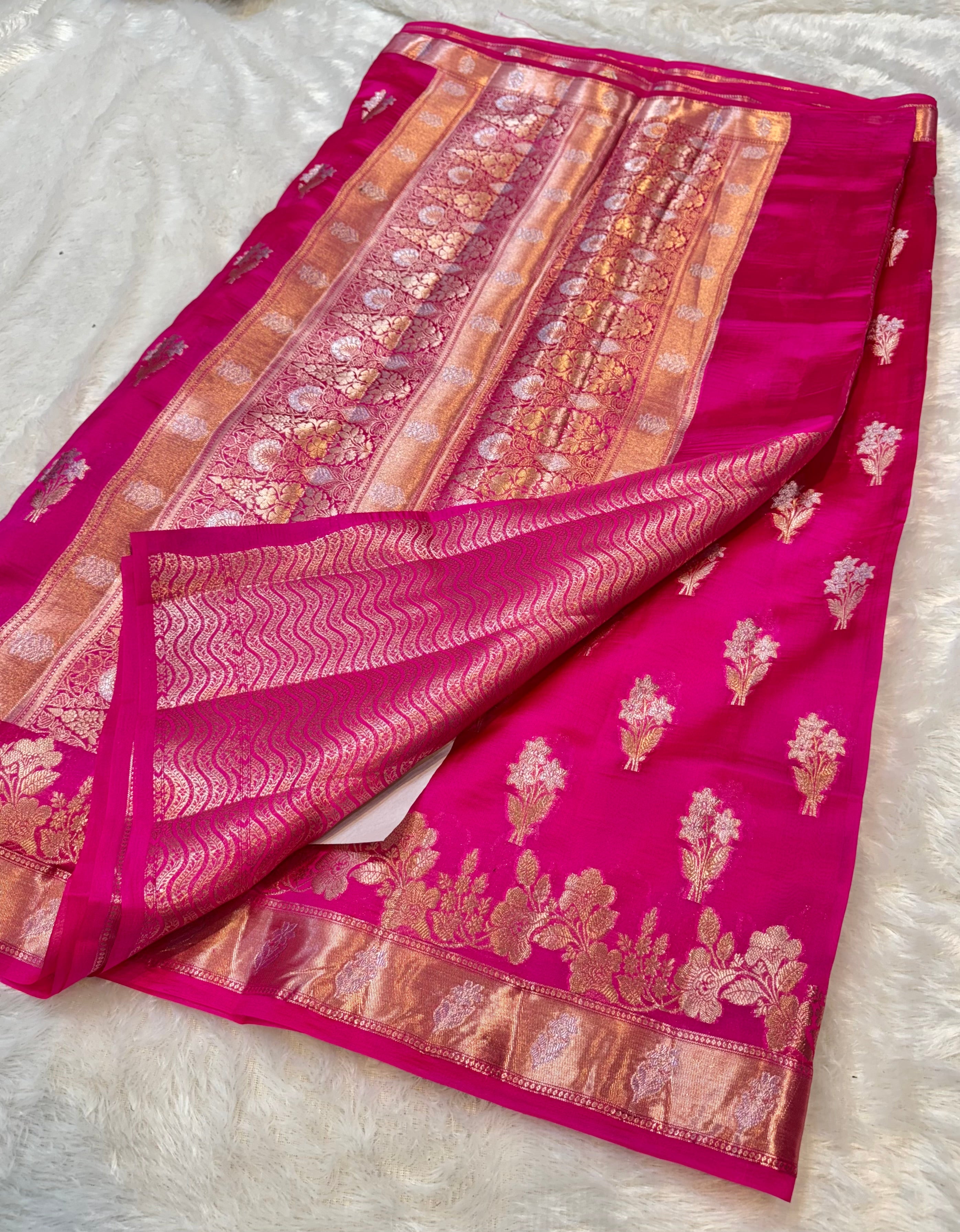 Rani Pink 100% Pure Banarasi Raw Mango Silk Saree