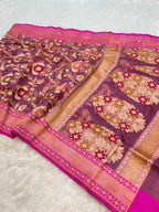Light Purple 100% Pure Ektara Banarasi Kora Jamdani Saree