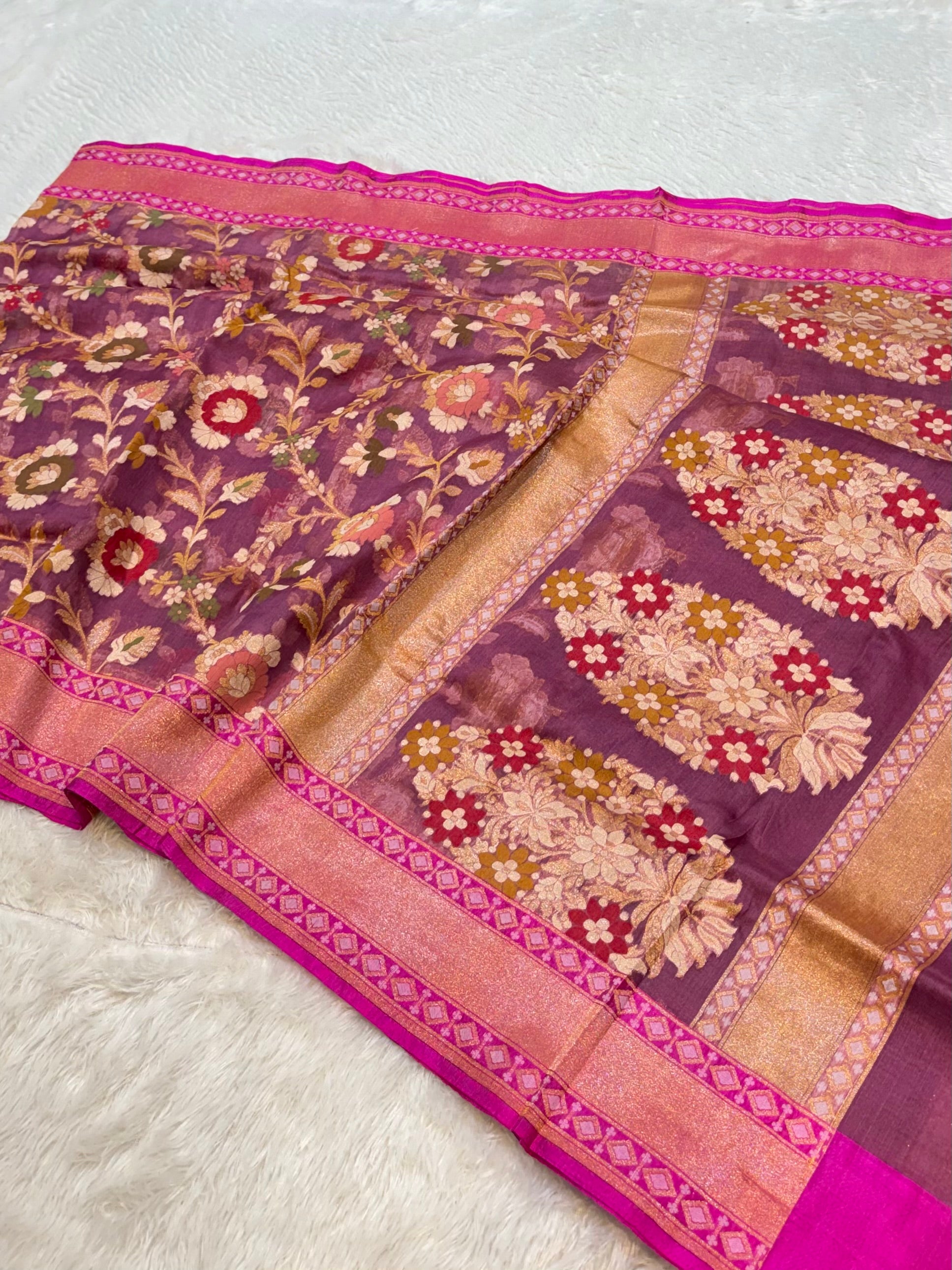 Light Purple 100% Pure Ektara Banarasi Kora Jamdani Saree