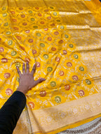Yellow 100% Pure Banarasi Katan Silk Meenakari Saree