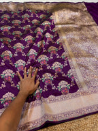 Wine Purple 100% Pure Banarasi Katan Silk Meenakari Saree