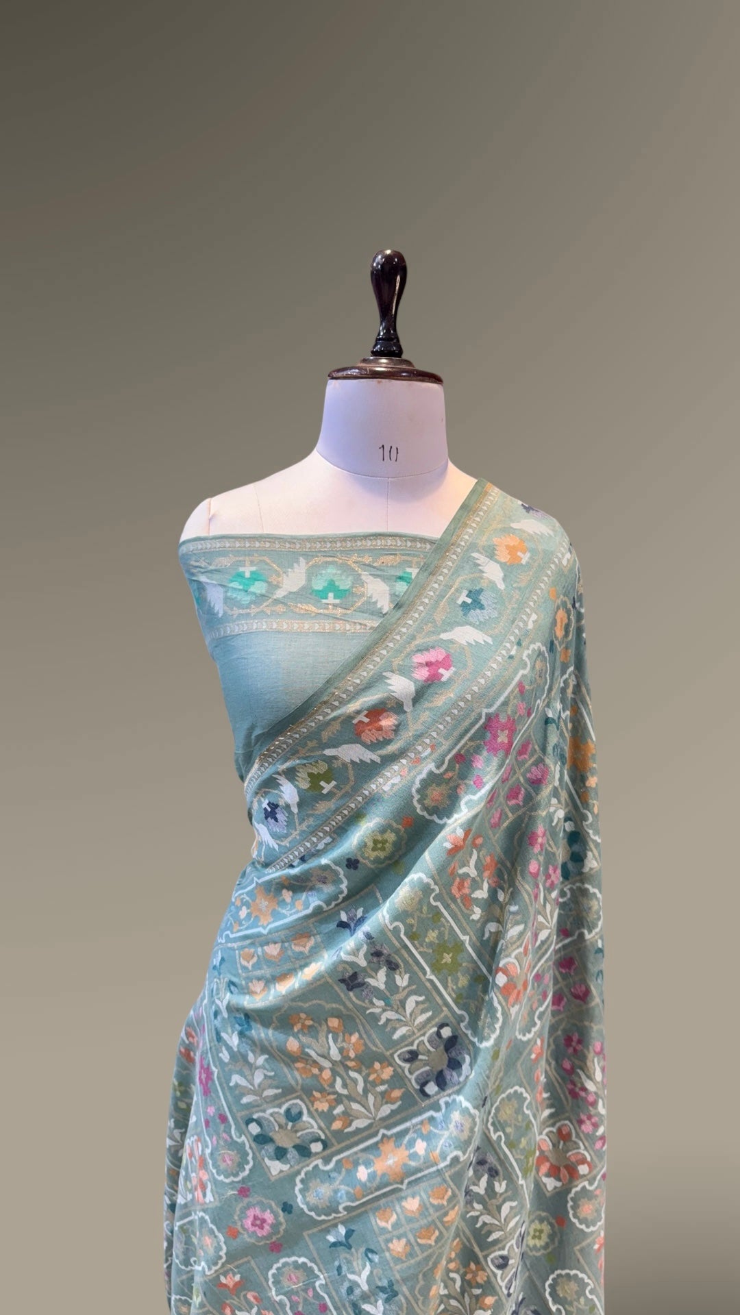 Prebook | Dusty Sea Blue 100% Pure Ektara Banarasi Cotton Jamdani Saree