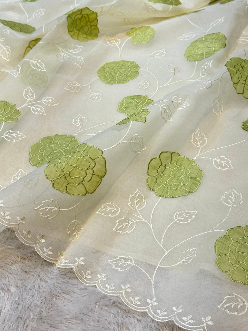 Green Organza Silk Partywear Banarasi Embroidery with Applique Floral Lightweight Sarees