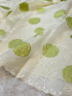 Green Organza Silk Partywear Banarasi Embroidery with Applique Floral Lightweight Sarees