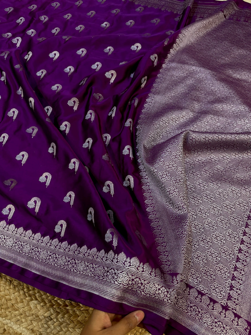 Purple Banarasi Soft Meenakari Mashru Silk Partywear Saree