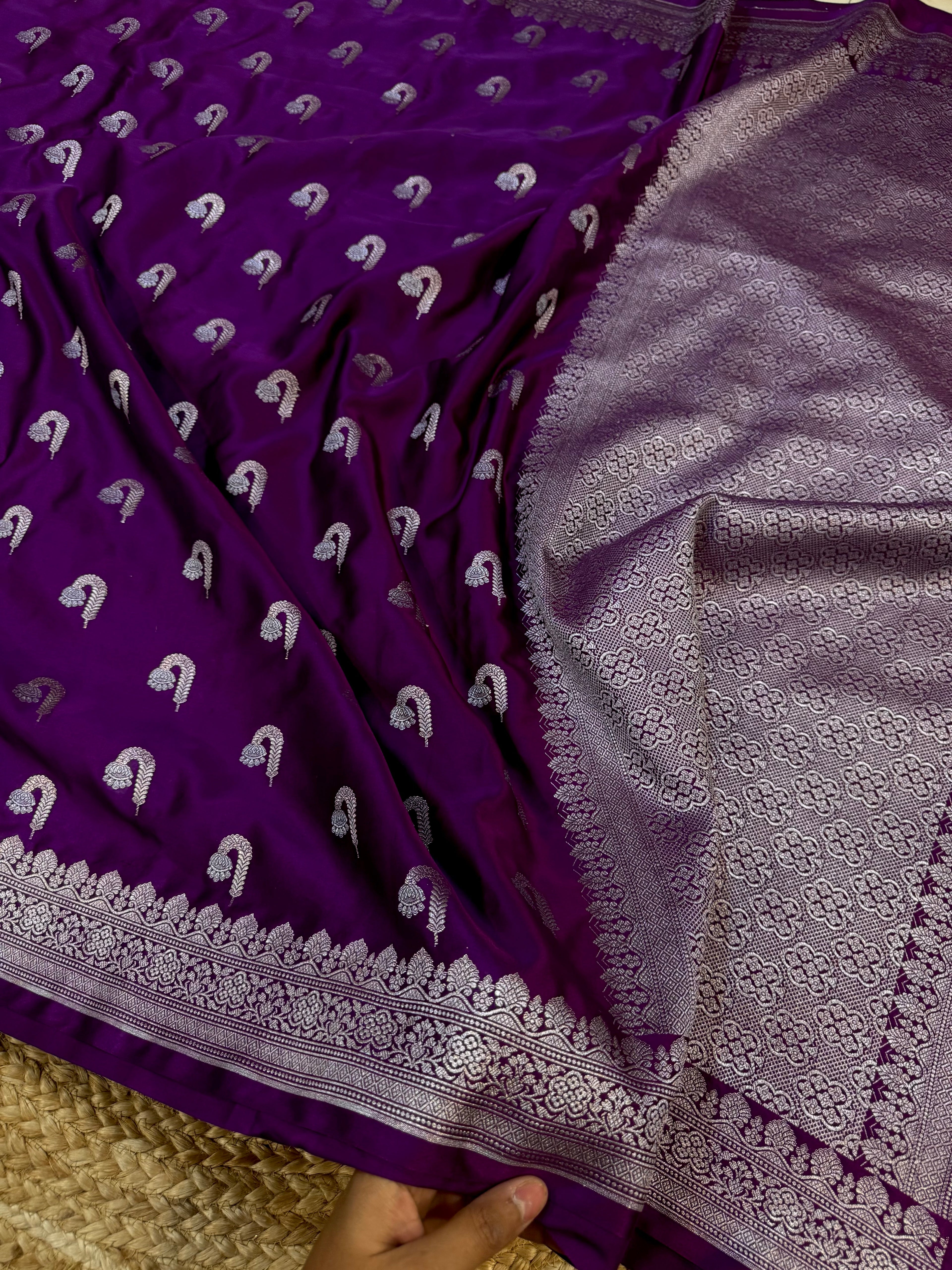 Purple Banarasi Soft Meenakari Mashru Silk Partywear Saree