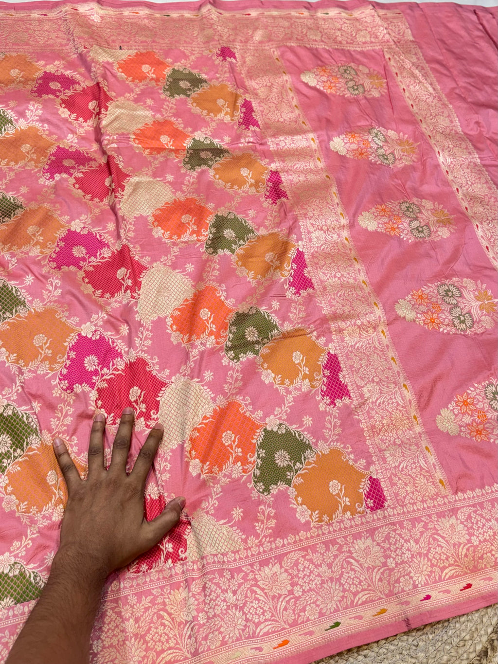Peach 100% Exclusive Pure Banaras Katan Silk Rangkaat Saree