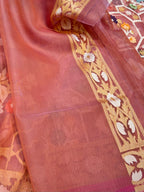 Pastel Peach 100% Pure Ektara Banarasi Kora Jamdani Saree